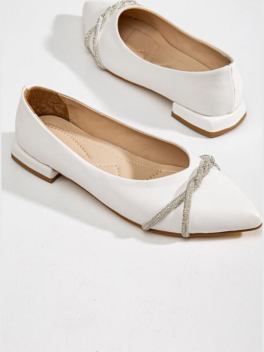 Lederne Damen Ballerinas in Weiß Farbe