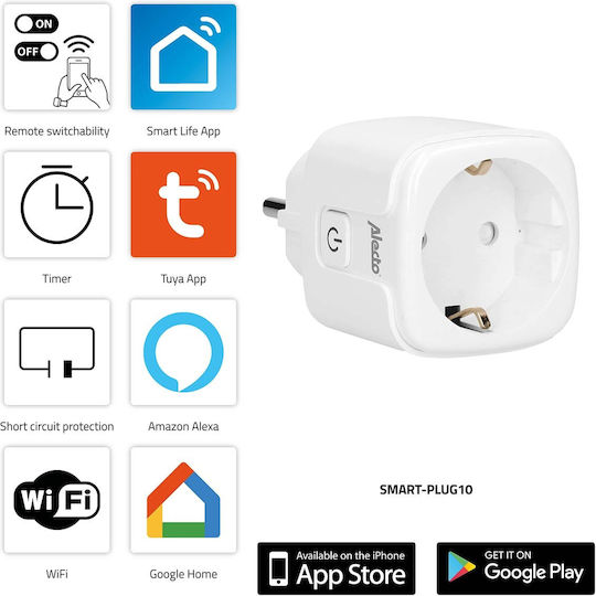 Alecto Смарт Wi-Fi Контакт Smart-plug10 16A 3680W Бял