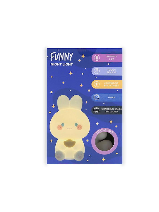 Wondee Belyo Funny Rabbit Нощна Лампа За Деца С Вграден Таймер Сензорно Управление Бяла