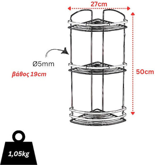 Tekno-Tel Γωνιακή Επιτοίχια Ραφιέρα Μπάνιου Inox 27x19x50cm Ασημί Tekno-Tel Γωνιακή Επιτοίχια Ραφιέρα Μπάνιου Inox 27x19x50cm Ασημί