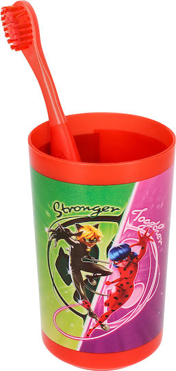 Tinokou Kinderzahnbürsten-Set Becher Kinder-Set Miraculous Rot