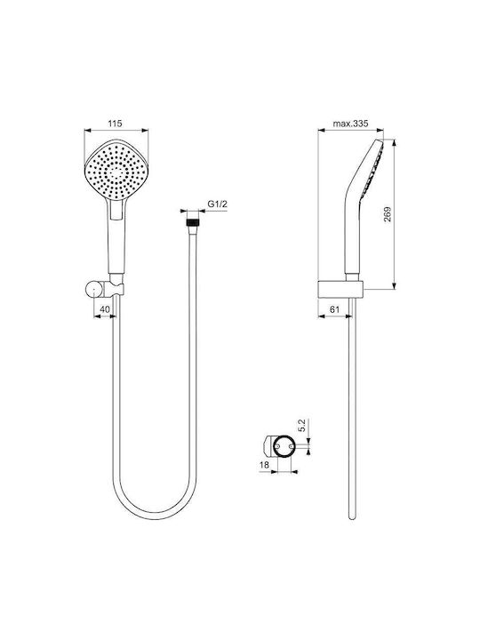 Ideal Standard Комплект смесител, душ слушалка и душ глава за вграждане за душ кабина Сив 3800861089735