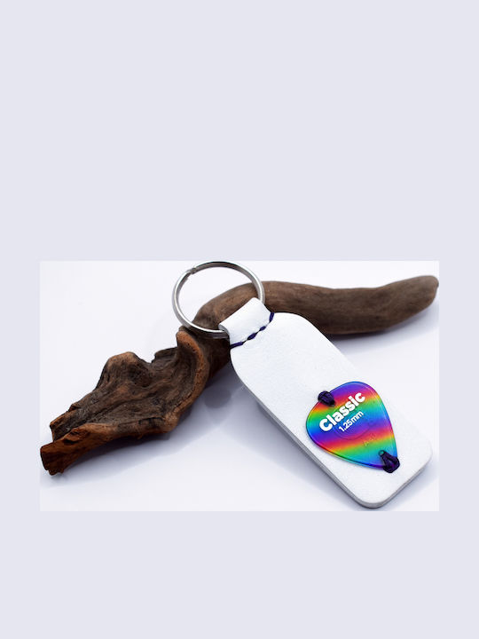 Ръчно Изработен Кожен Ключодържател Пика За Китара Rainbow Guitar Pick Бяла Кожа Ръчно Изработен Кожен Ключодържател Пика За Китара Rainbow Guitar Pick Бяла Кожа
