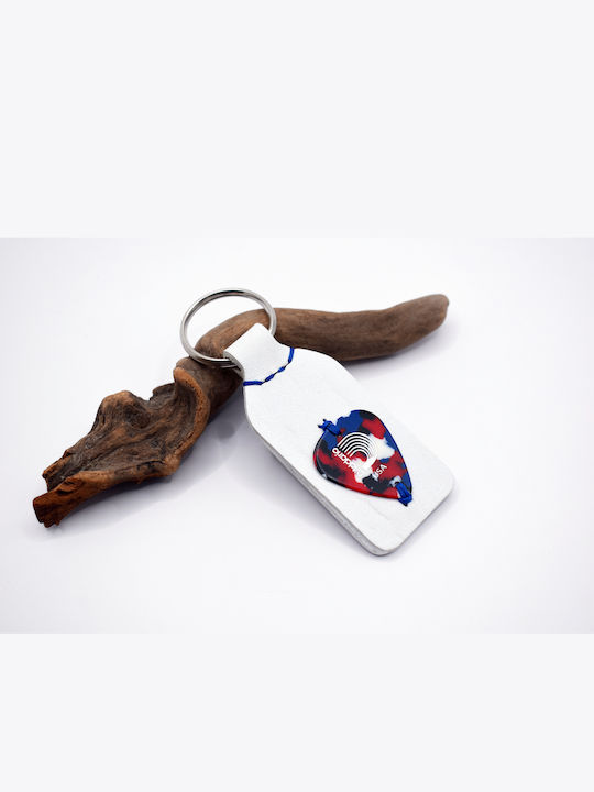 Handmade Кожен Ключодържател Пера На Китара Гравиране Бяла Кожа Handmade Кожен Ключодържател Пера На Китара Гравиране Бяла Кожа