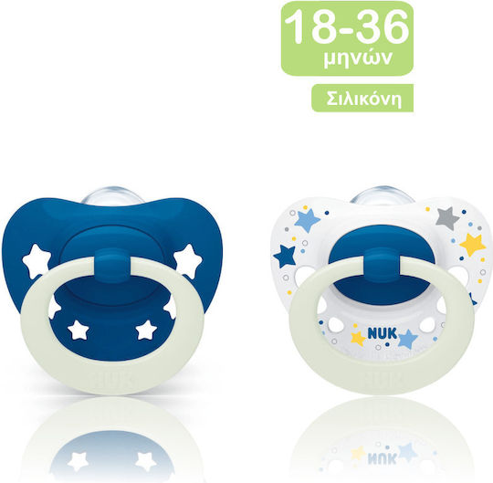 Nuk Signature Ορθοδοντικές Πιπίλες Σιλικόνης Νυκτός Άσπρο & Μπλε για 18-36 μηνών 2τμχ