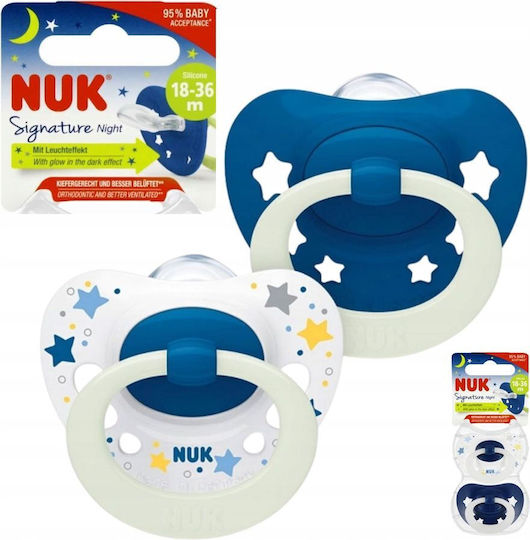 Nuk Signature Ορθοδοντικές Πιπίλες Σιλικόνης Νυκτός Άσπρο & Μπλε για 18-36 μηνών 2τμχ