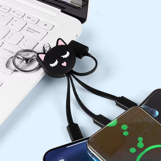 Yello Koko 3 In 1 Usb A Micro Usb Usb C Lightning Cable 0.15m Cat Black