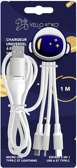 Yello Koko 5-in-1 Andy Xxl USB A C Micro-USB USB C Lightning Kabel 1m Astro Weiß