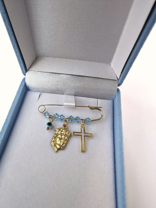 Aris Dentopoulos Jewellery Παιδική Παραμάνα από Επιχρυσωμένο Ασήμι με Σταυρό για Αγόρι