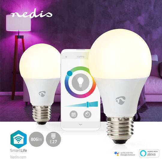 Nedis Комплект 2 Свързани Крушки Wi-fi Led RGB 9W 806lm E27 От Пластмаса Бял