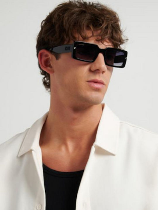 Dsquared2 Unisex Sunglasses with Black Horn-Rimmed Frame and Black Lens