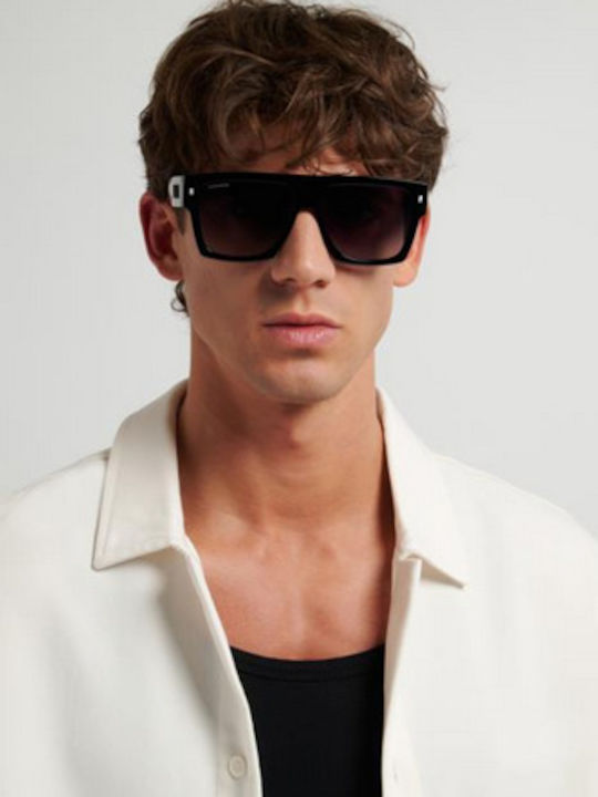 Dsquared2 Unisex Sunglasses with Black Horn-Rimmed Frame and Black Lens