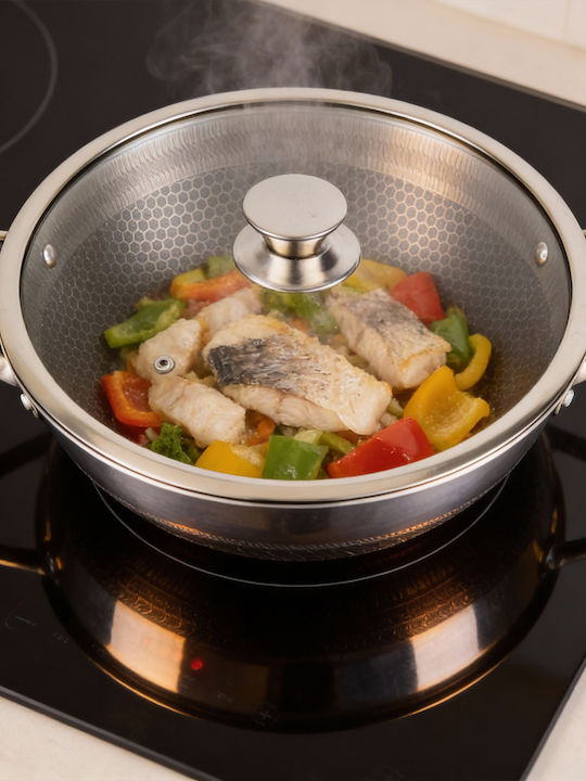 Cheffinger 36cm Wok Honeycomb Coating Scratch-resistant Lid Silver