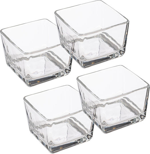 Cheffinger Set 4 Glas Schalen Mit Natürlicher Bambusbasis Solide Praktisch Siena