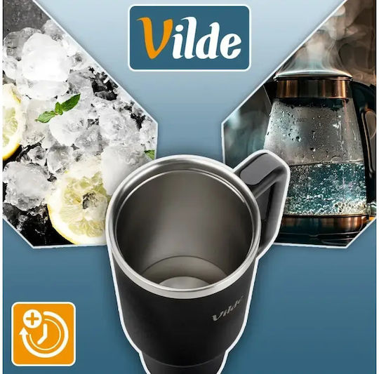 Vilde Handled Tumbler Θερμός Ανοξείδωτο 1.2lt Μαύρο με Καλαμάκι και Λαβή