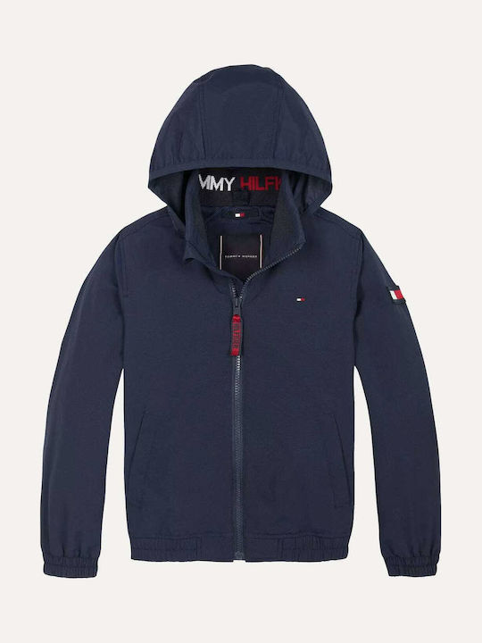 Essential Kids Casual Short Windproof Jacket with Hood Navy Blue