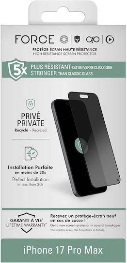 Force Glass Screen Protector Iphone 17 Pro Max In 2.5d Anti-spy Organic Glass Transparent Black