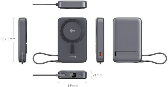 Swissten Qi2 MagSafe Power Bank 10000mAh 33W με Θύρα USB-C Power Delivery Μαύρο