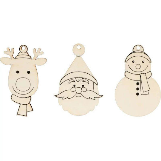 Artemio Set 6 Holz Hängende Dekorative Weihnachtsmann Rentier Schneemann