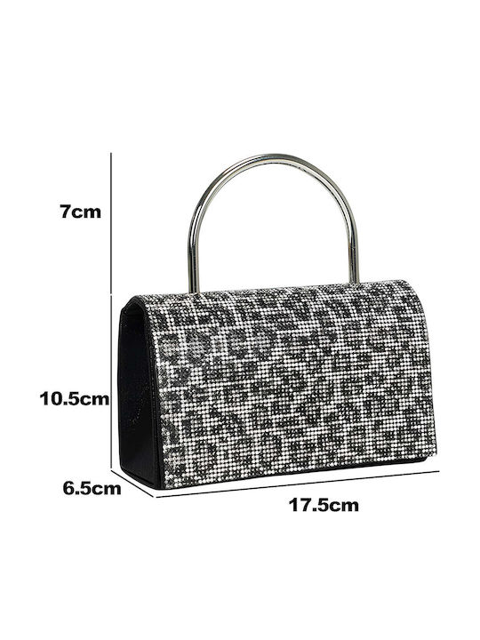 Avizar Women's Evening Handbag Rhinestone Effect Coating Metal Handle Black