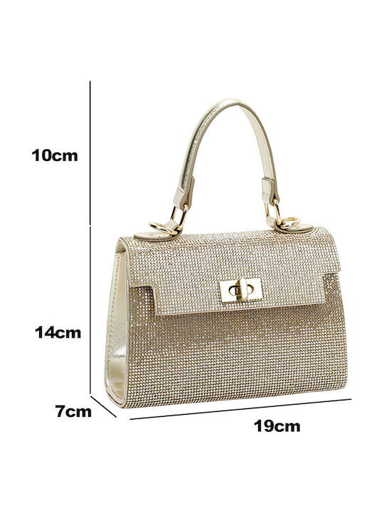 Avizar Women's Evening Handbag Sparkling Mesh Effect Metal Chain Gold