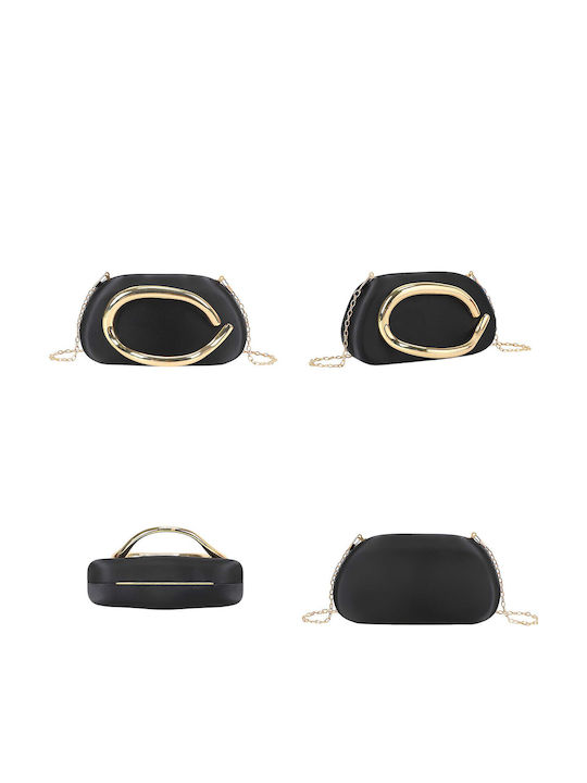 Geantă De Seară Damă Avizar Clutch Mâner Metalic Auriu Celina Statement Neagră