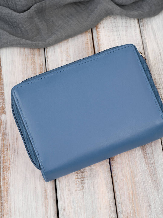 Μικρό Δερμάτινο Γυναικείο Πορτοφόλι με RFID Γαλάζιο