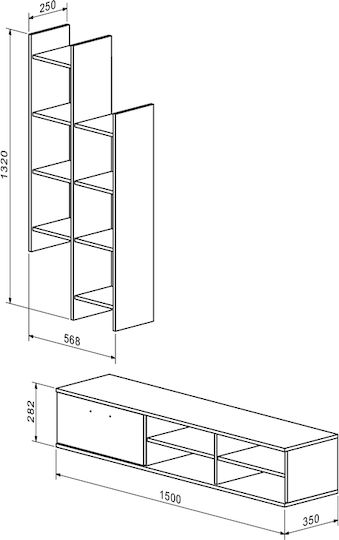 Σύνθετο Σαλονιού Sarona Oak Μ150xΒ35xΥ160εκ.