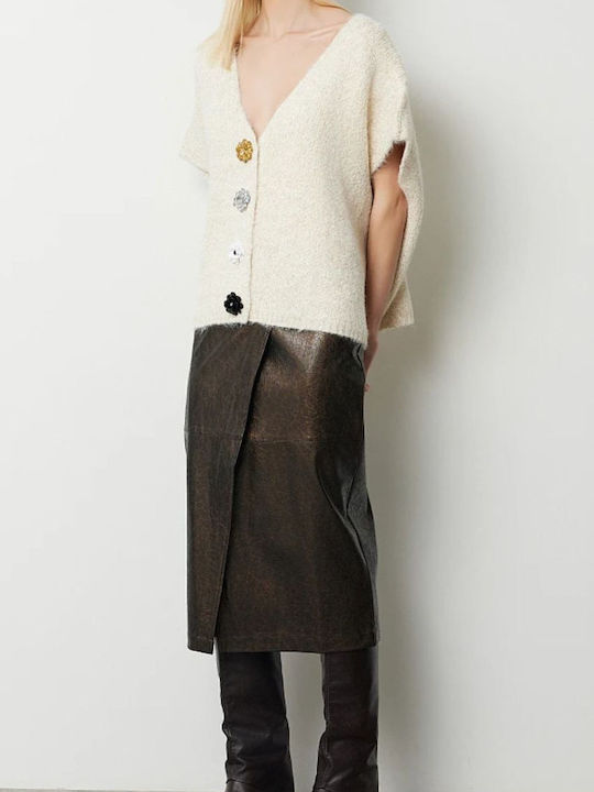 Women's Sweater with V Neckline Floral Off White