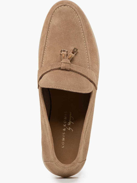 Δερμάτινα Γυναικεία Loafers σε Μπεζ Χρώμα