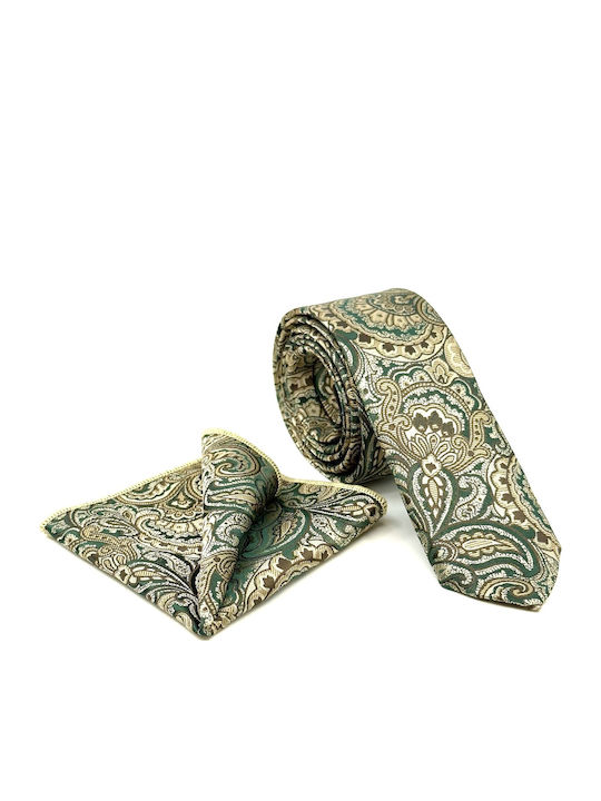 Legend Accessories Σετ Ανδρικής Γραβάτας Μεταξωτή με Σχέδια σε Πράσινο Χρώμα