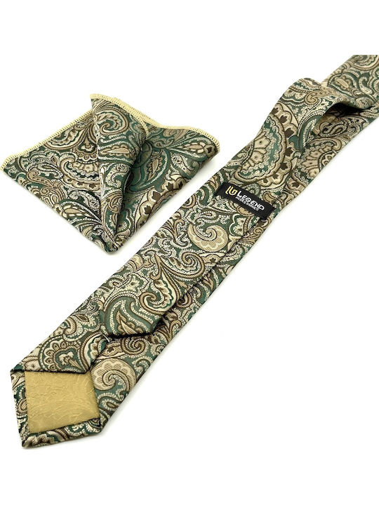 Legend Accessories Σετ Ανδρικής Γραβάτας Μεταξωτή με Σχέδια σε Πράσινο Χρώμα