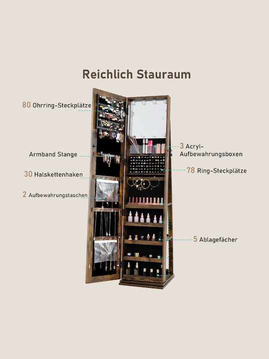 Costway Boden- oder Standspiegel mit Braune Holz Rahmen