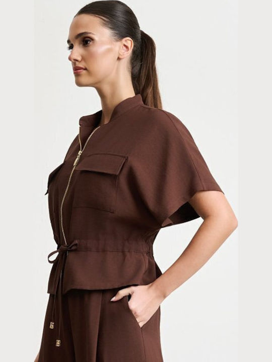 Femei Brown Set cu Talie înaltă Pantaloni cu elastic