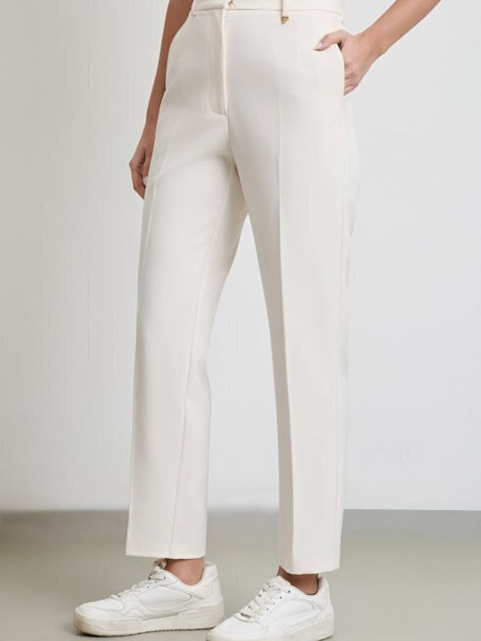 Women's High-waisted Fabric Trousers Slim Fit Ecru