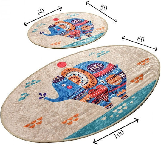 Chilai Home Non-Slip Bath Mats Set Oval Ethnic 2pcs