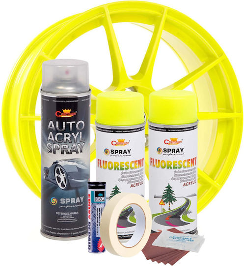 Kit complet de vopsire pentru reparații jante în culoare galben fluorescent V2