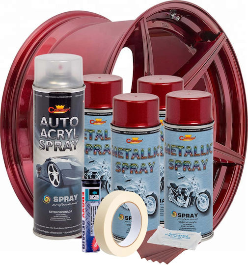Kit complet de reparare și vopsire roți în culoarea roșu burgund metalizat V4