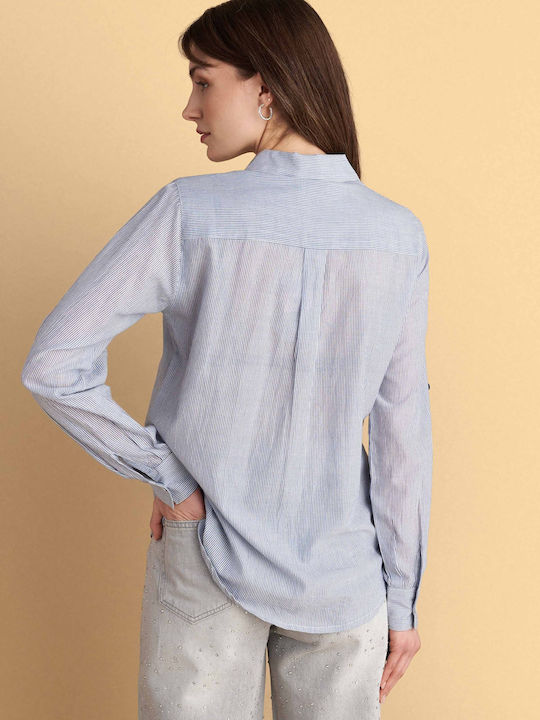 Women's Striped Long Sleeve Shirt Blue
