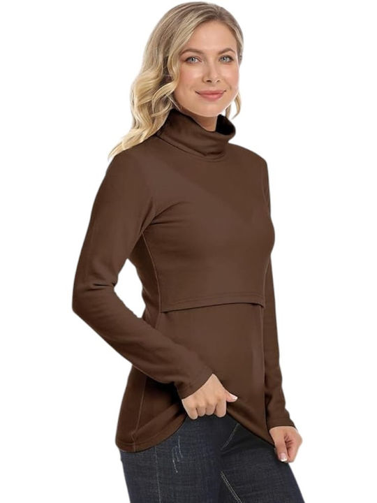 Brown Long Sleeve Nursing Turtleneck Top Queen Mother