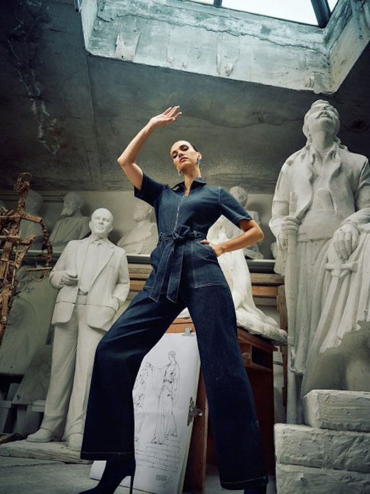 Women's Denim One-piece Suit Dark Blue