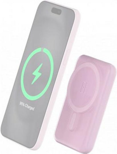 BigBen Connected MagSafe Power Bank 5000mAh 10W cu Port USB-A și Port USB-C Roz