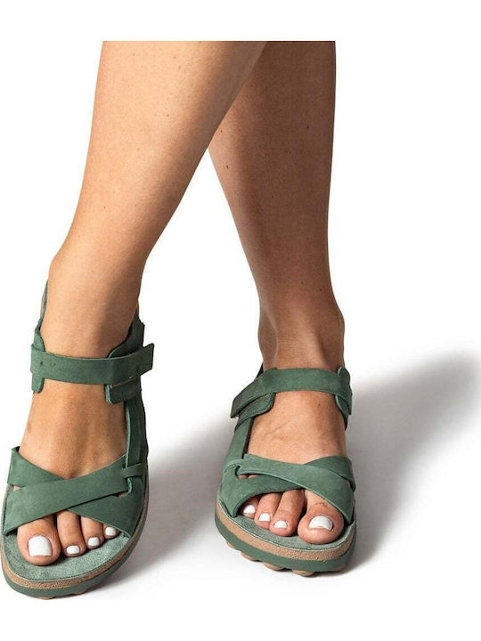 Leather Women's Flat Sandals with Strap Mint