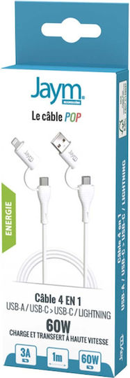 Jaym 3a Charging Sync Cable 4-in-1 Usb Usb-c Lightning Pd 60w White