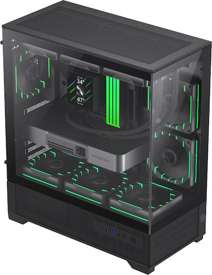 GameMax Vista 2 Gaming Midi Tower Computer Case with Side Window and ARGB Lighting Black