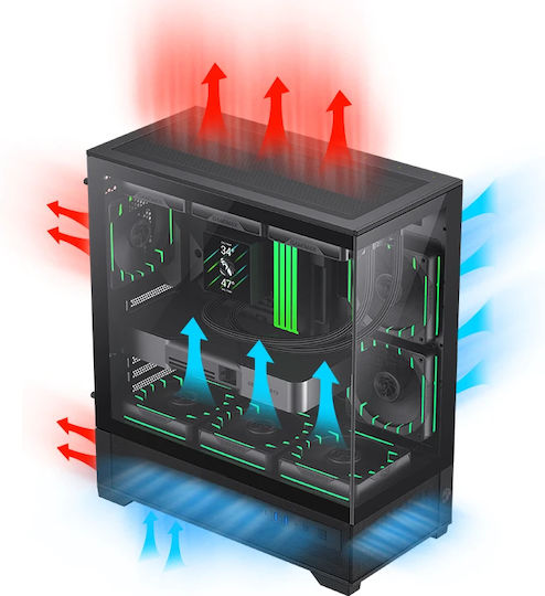 GameMax Vista 2 Gaming Midi Tower Computer Case with Side Window and ARGB Lighting Black