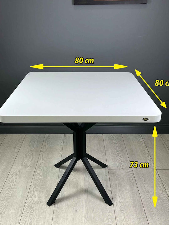 SteweHome Roma Kitchen Dining Table Metal Leg White Black 80 Cm x 80 x 80