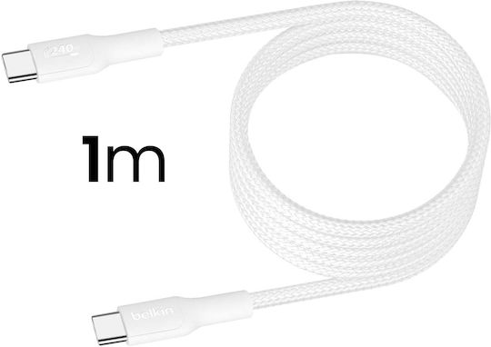 Belkin Braided USB 2.0 Cable USB-C Male - USB-C 240W PD White 1m CAB025HQ1MWH