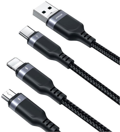 Joyroom LED / Braided USB to Lightning / Type-C / micro USB 0.3m 2.4A Cable