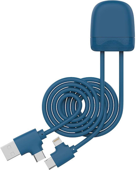 Xoopar Regular USB to Lightning / Type-C / micro USB Cable Μπλε 1m